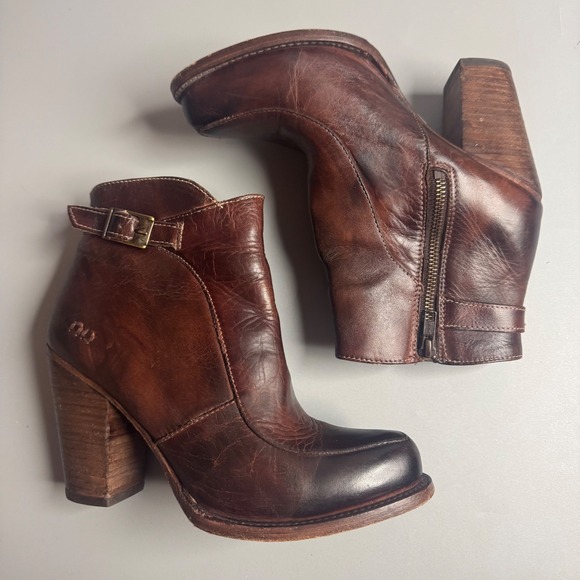 Bed Stu Women Brown Leather Ankle Boots 8.5 Buckle Block Heel 8380 - Picture 4 of 10